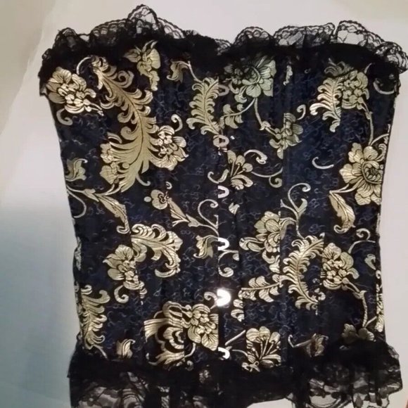 womans corset Chrismas Blue And Gold Style Size 5 K2 - Picture 1 of 4
